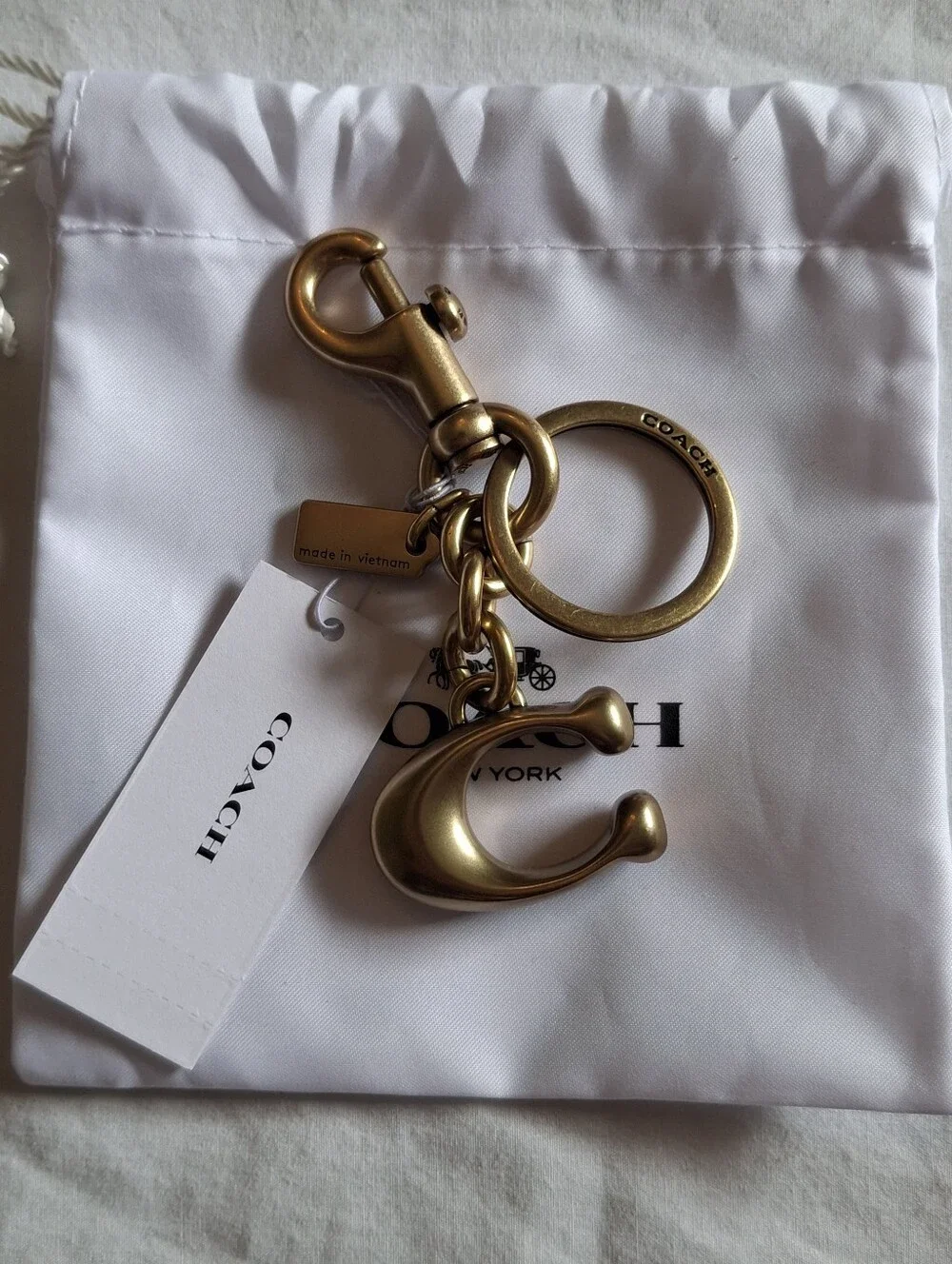 NWT Coach Brass Tone Signature Bag Charm/Keychain #1635